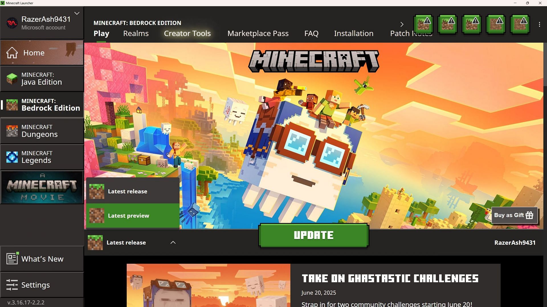 Download the beta and preview for the first time on Windows from the launcher (Image via Sportskeeda Gaming || Mojang Studios)